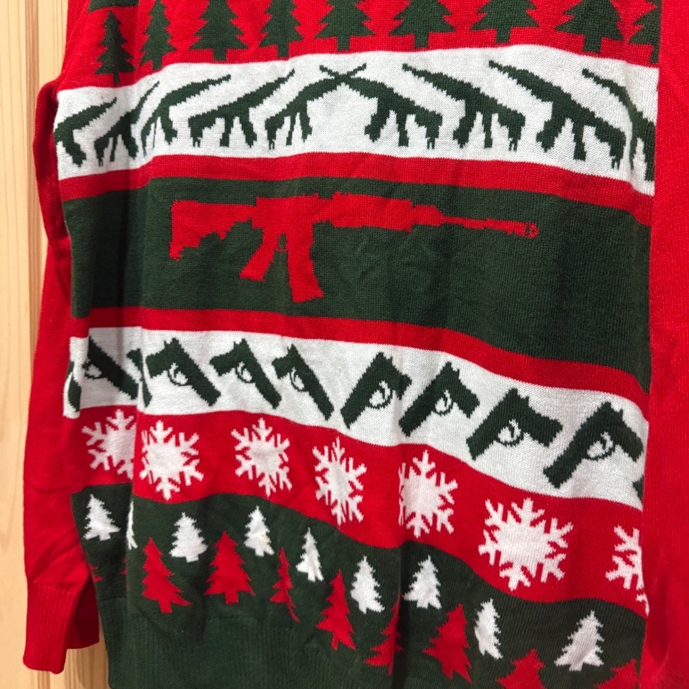 Exclusion Clothing Mens XL Ugly Christmas Sweater Guns Tactical Holiday Green - Picture 2 of 7